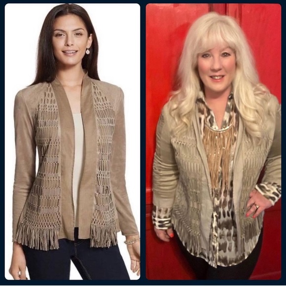 Chico's Jackets & Blazers - Chico’s 2 Tan Faux Suede Fringe Jacket